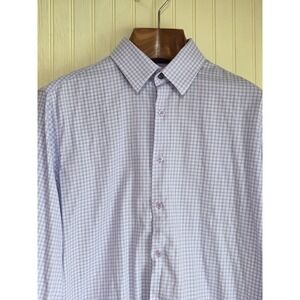 Duchamp London Shirt Mens Large 16 41 Purple Check Tailored‎ Fit Long Sleeve
